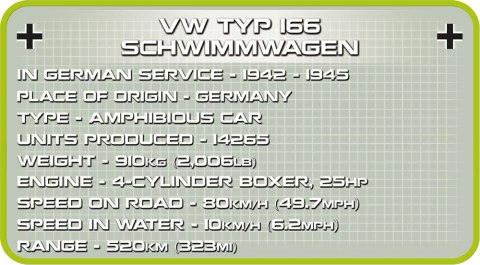Klocki Armia 120 elementów VW Typ 166 Schwimmwagen - niemiecki pływający samochód terenowy Cobi Klocki