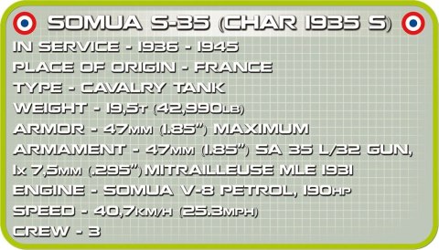 Klocki Armia 450 elementów Somua S-35 (Char 19535s) - francuski czołg średni Cobi Klocki