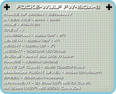 Klocki Armia Focke-Wulf Fw190 A-8, myśliwiec niemiecki Cobi Klocki