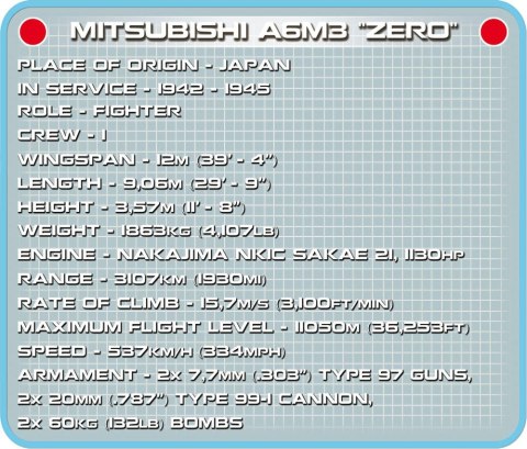 Armia 265 elementów Mitsubishi A6M3 Zero - myśliwiec japoński Cobi Klocki
