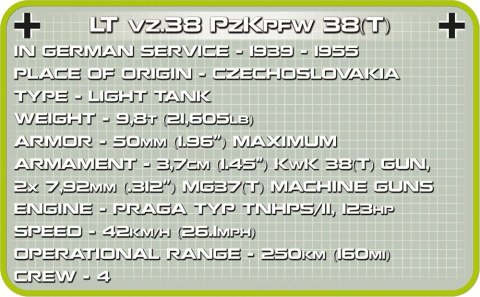 Klocki Small Army 380 elementów LT vz.38 PzKpfw 38(t) Cobi Klocki