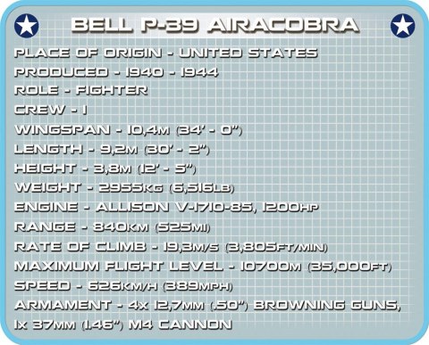 Klocki Bell P-39 Airacobra amerykański samolot myśliwski Cobi Klocki