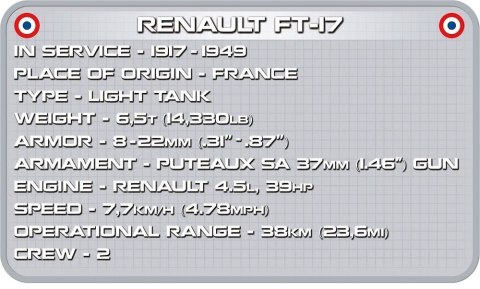 Klocki Renault FT-17 francuski czołg lekki Cobi Klocki