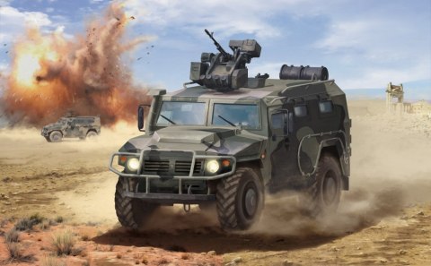 Model plastikowy GAZ Tigr-M ze zdalnie sterowaną wieżą Arbalet-DM Zvezda