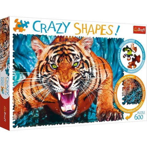 Puzzle 600 elementów Crazy Shapes - Oko w oko z tygrysem Trefl