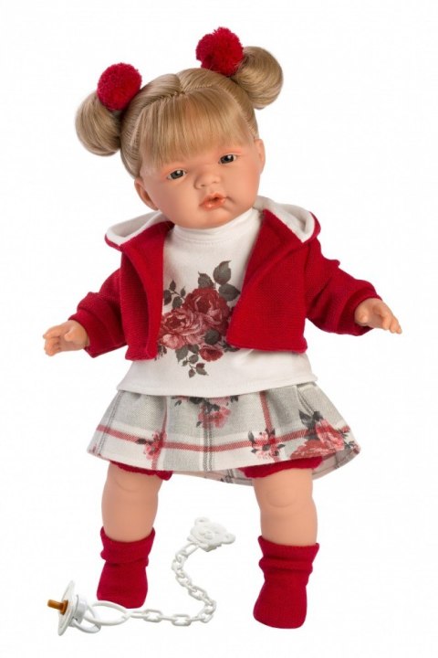 Lalka płacząca Joelle blondynka czerwona bluza i gumki 38556 38 cm Llorens