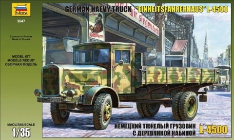 Model plastikowy Niemiecka ciężka ciężarówka Einheitskabine z II wojny światowej L-4500 Zvezda