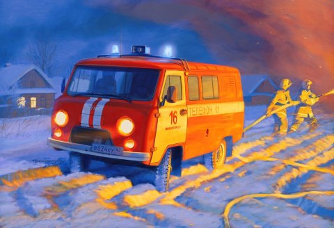 Model plastikowy UAZ 3909 Samochód strażacki Zvezda