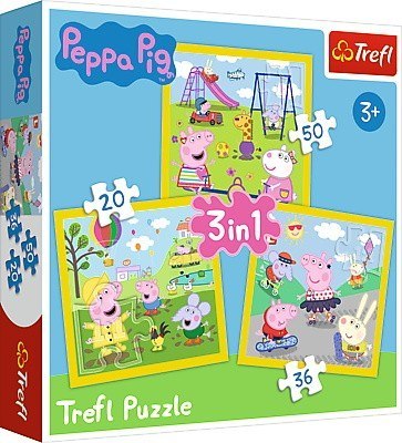 Puzzle 3w1 - Świnka Peppa - Wesoły dzień Peppy Trefl