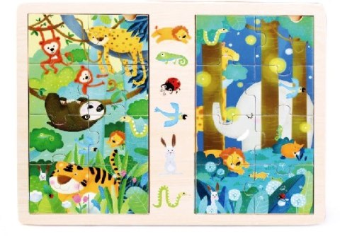 Gra i puzzle drewniane TOP BRIGHT - Dżungla, 2 x 8 elementów Brimarex