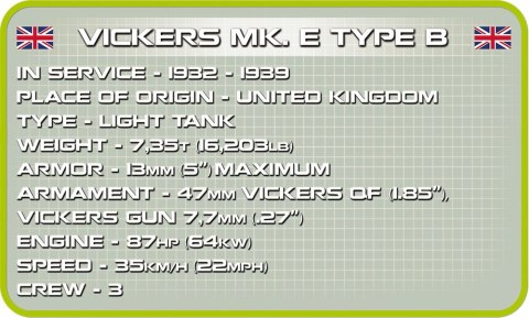 Klocki Historical Collection Vickers Mk. E Type B - brytyjski czołg lekki Cobi Klocki