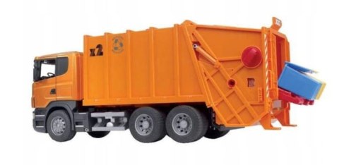 Pojazd Scania R Śmieciarka pomarańczowa BRUDER