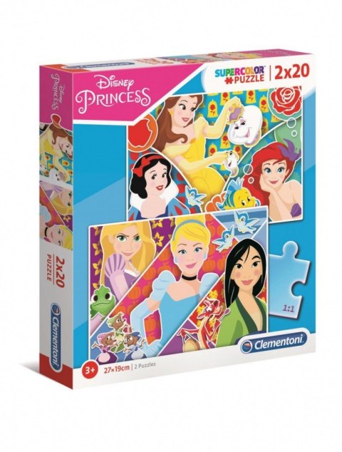 Puzzle 2 x 20 elementów Super Kolor Księżniczki Clementoni