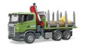Ciężarówka Scania R z dźwigiem, przyczepą i pniami BRUDER
