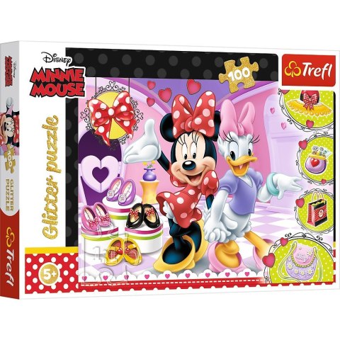 Puzzle 100 elementĂłw Glitter Minnie i bĹyskotki Trefl