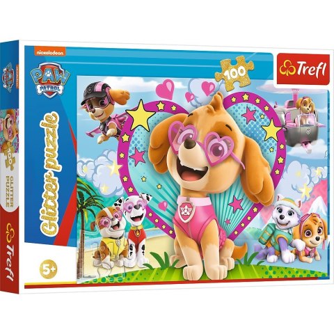 Puzzle 100 elementĂłw Glitter W blasku Skye Psi Patrol Trefl