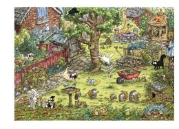 Puzzle 1000 elementów Koty Simona, Zabawy w ogrodzie (Puzzle+plakat) Heye