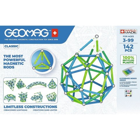 Klocki magnetyczne Classic Recycled 142 elementy niebieskie Geomag