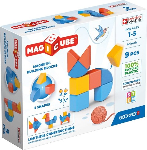 Klocki magnetyczne Magicube 3 Shapes Recycled Zwierzęta 9 elementów Geomag