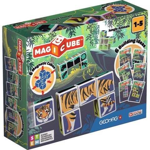 Klocki magnetyczne Magicube Printed Dżungla + Karty Geomag