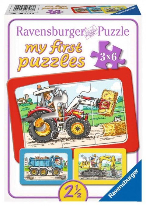 Puzzle 3x6 elementów Traktor, koparka i ciężarówka Ravensburger Polska