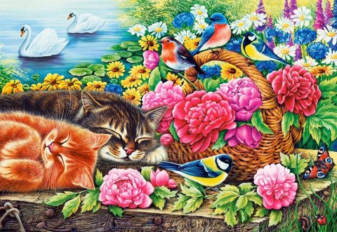 Puzzle 1000 elementów Koty w kwiatach leniwa niedziela Castor