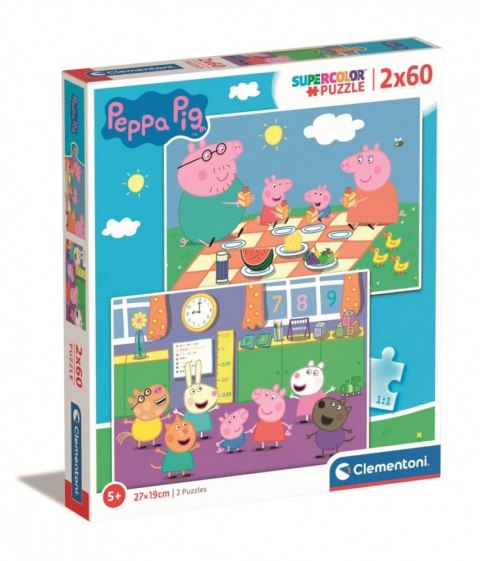 Puzzle 2 x 60 elementów Super Kolor Świnka Peppa Clementoni