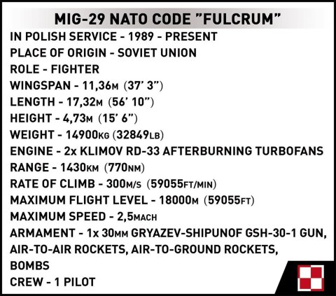 Klocki Armed Forces MiG-29 NATO Code FULCRUM Cobi Klocki
