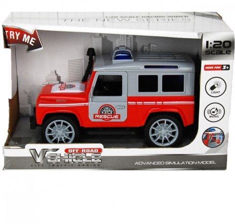 Pojazd Jeep Straż pożarna światło/dźwięk w pudełku Dromader