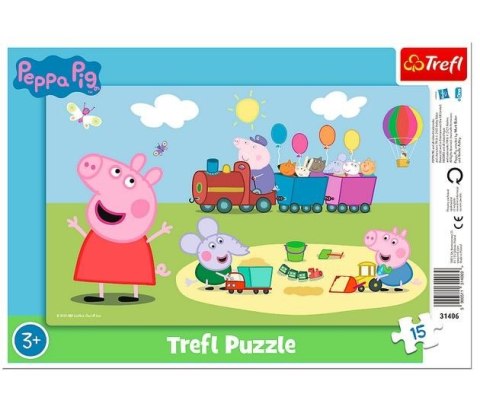 Puzzle 15 elementów Ramkowe Wesoły pociąg Peppa Trefl