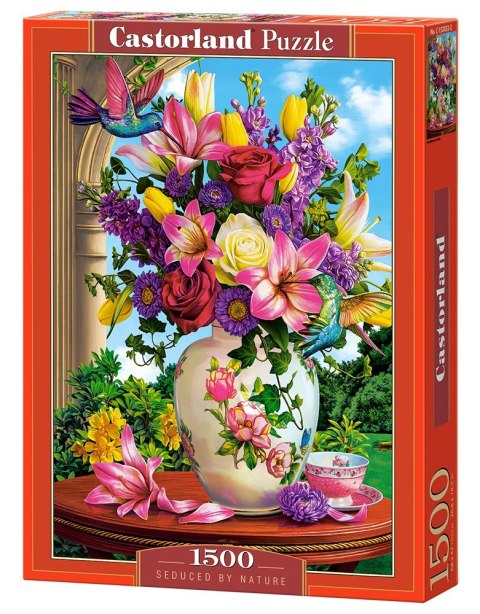 Puzzle 1500 elementów Wazon z kwiatami - Kolibry Castor