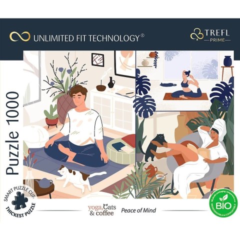 Puzzle 1000 elementów UFT Joga, koty, kawa, Peace of Mind Trefl