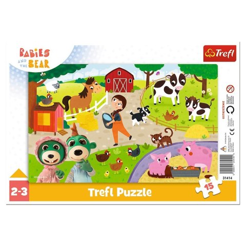 Puzzle 15 elementów Ramkowe Urocze Bobaski, Bobaski i Miś Trefl