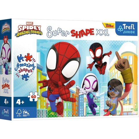 Puzzle 60 elementów XXL Super Shape Sprytny Spidey, Spidey i super-kumple Trefl