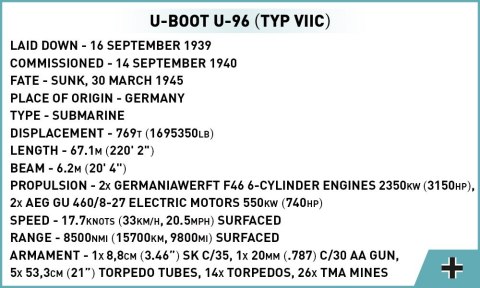 Klocki U-BOOT U-96 (Typ VIIC) Cobi Klocki