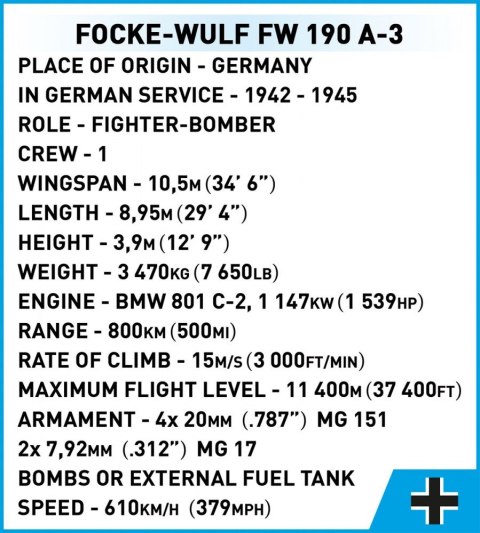 Klocki Historical Collection WWII Focke-Wulf FW 190-A3 382 klocki Cobi Klocki
