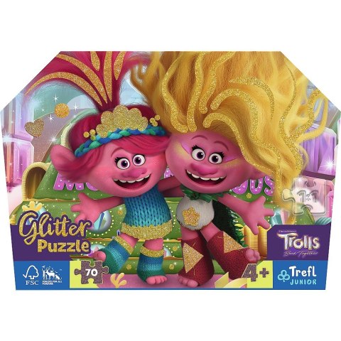 Puzzle 70 elementów Glitter w kuferku Brokatowe Trolle Trefl