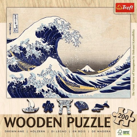 Puzzle drewniane 200 elementów Wielka Fala w Kanagawie Hokusai Katsushika Trefl