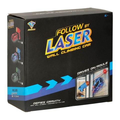 Samochód zdalnie sterowany na pilot laser jeździ po ścianie suficie niebieski