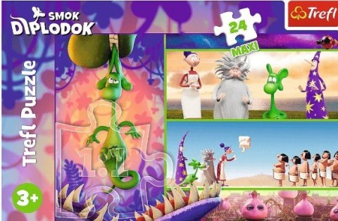 Puzzle 24 elementów Maxi Ciekawski Smok Diplodok Trefl