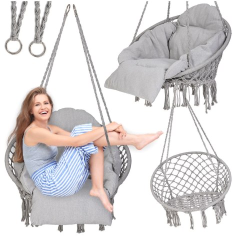 Huśtawka ogrodowa LULILO bocianie gniazdo z poduszką XXL szare 80cm 150kg