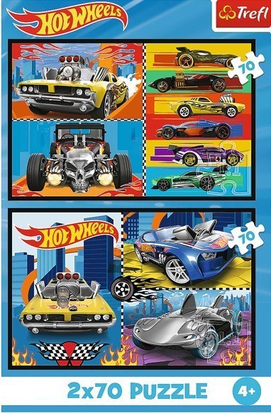 Puzzle 2x70 elementów Hot Wheels Samochodziki Trefl