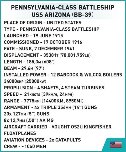 Klocki USS Arizona BB-39 2046 klocków Cobi Klocki