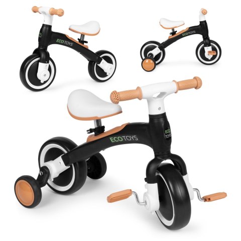 Rowerek biegowy z pedałami - treningowy kółka boczne 3w1 czarny ECOTOYS