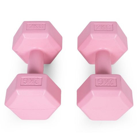 Hantle sześciokątne zestaw 2x2 kg ciężarki do ćwiczeń obciążniki fitness różowe ModernHome