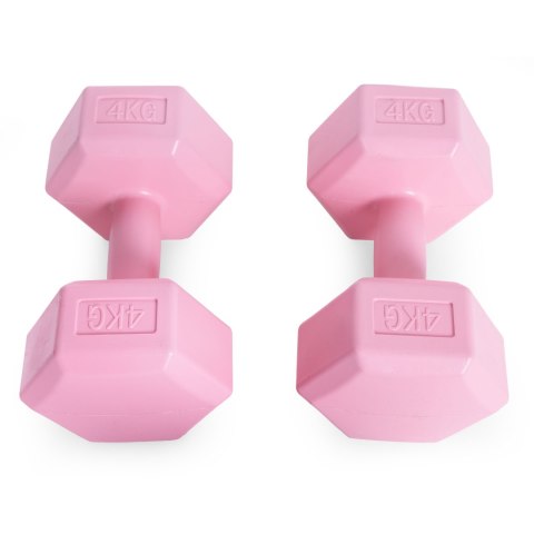 Hantle sześciokątne zestaw 2x4 kg ciężarki do ćwiczeń obciążniki fitness różowe ModernHome