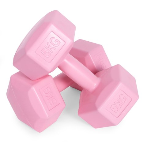 Hantle sześciokątne zestaw 2x5 kg ciężarki do ćwiczeń obciążniki fitness różowe ModernHome