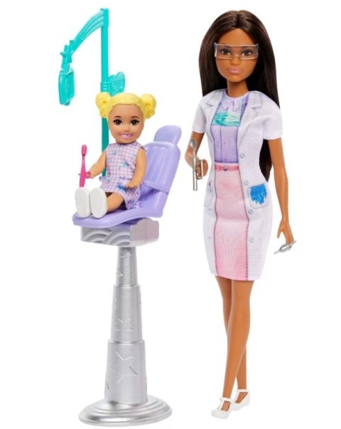 Lalka Barbie Lekarz Dentystka z pacjentem ciemne włosy Mattel