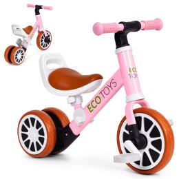 Rowerek trójkołowy biegowy z pedałami 2w1 różowy ECOTOYS