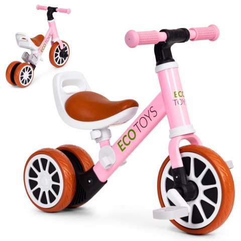 Rowerek trójkołowy biegowy z pedałami 2w1 różowy ECOTOYS
